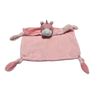 Pink Unicorn Baby Lovey Security Blanket Knotted Corners Two Tone